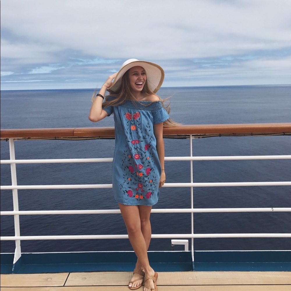 Off-the-shoulder jean dress